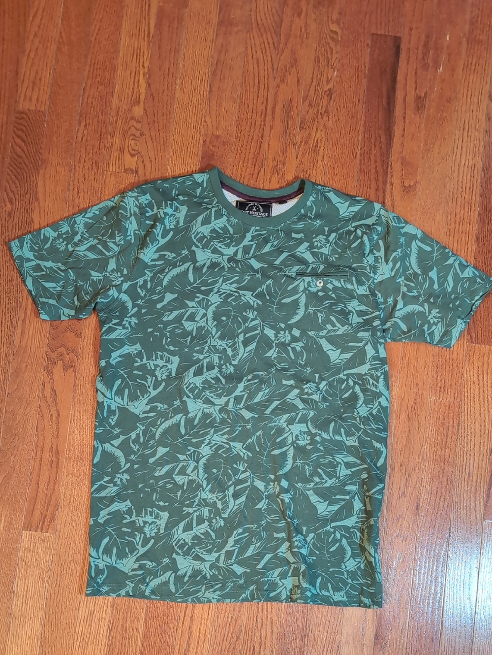 Knit Heritage Tailored Clothier Leaf Print Button Pocket Shirt Size XL Green New